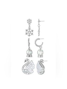❄️ Winter Swan Snowflake & Snow-globe Pearl Earring Set Hypoallergenic
